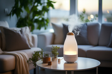 humidifier on the table in the living room - obrazy, fototapety, plakaty