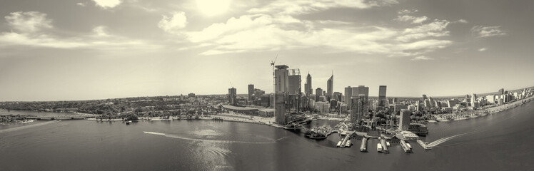 Fototapeta premium Aerial view of Perth Cityscape and Swan River, Australia