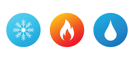 Water, Fire and cold vector icon on white background