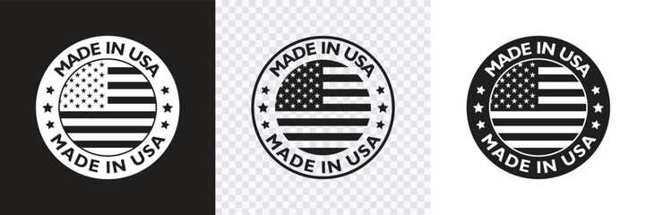Made in USA badge with USA flag elements set, made in usa logo, American Product emblem, Made in USA stamp,Vector illustration - obrazy, fototapety, plakaty