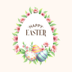 vector watercolor spring easter floral wreath with eggs
