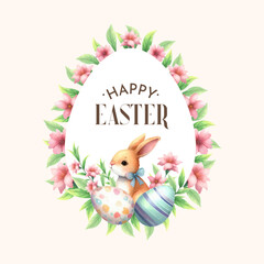 vector watercolor spring easter floral wreath with eggs
