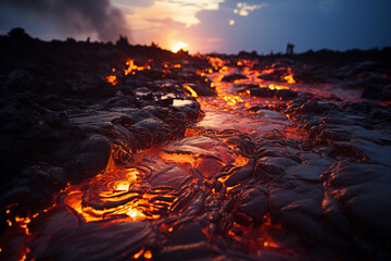 lava flows volcano close-up