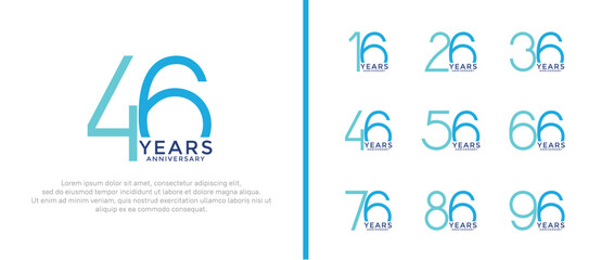 set of anniversary logo blue color on white background for celebration moment
