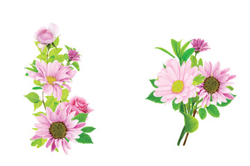 spring and summer watercolor floral bouquet and branch arrangement