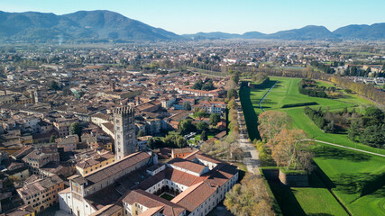 Obraz premium Aerial view of Lucca medieval town, Tuscany - Italy