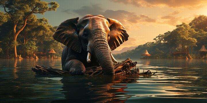 A beautiful Elephant is sitting alone High quality photo