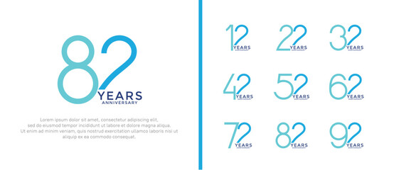 set of anniversary logo blue color on white background for celebration moment