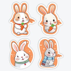 Cute Bunny Stickers Set Vector Illustration