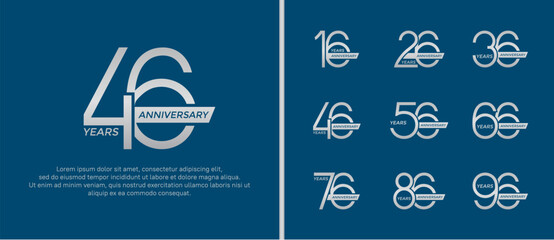 set of anniversary logo silver color and ribbon on blue background for celebration moment