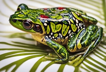 Rainforest Frog Lush Leaf Vibrant Colors Macro Shot