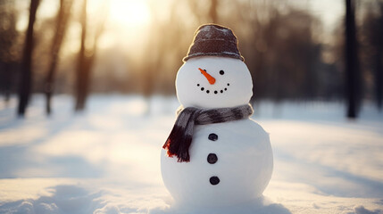 Snowman in winter and Christmas festival.