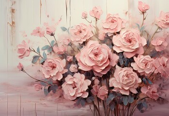 pink roses with petals on a wooden background for wedding