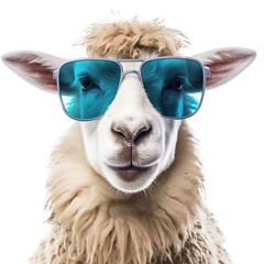 Sheep wearing sun glasses, isolated on transparent background, PNG file
