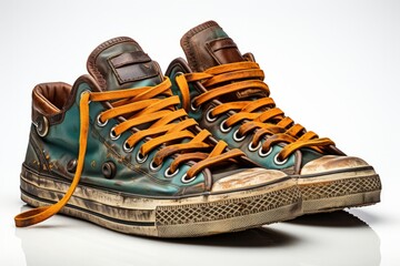 vintage-style distressed sneakers with a worn-in look, on an isolated white background, Generative AI