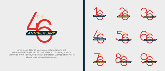 set of anniversary logo red color and black ribbon on white background for celebration moment