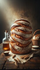 Rustic Artisan Bread in Vintage Setting with Soft Focus