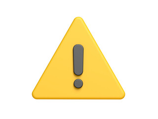 Yellow warning sign. Isolated. Exclamation mark. Attention sign icon. Danger symbol. 3d illustration.