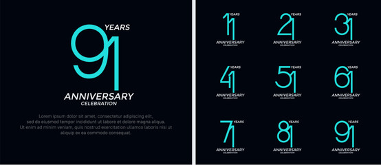 set of anniversary logo green and white color on black background for celebration moment