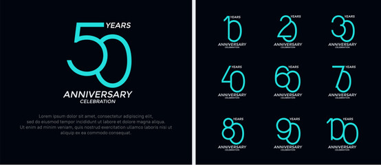 set of anniversary logo green and white color on black background for celebration moment