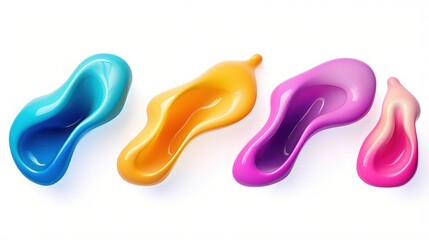 set of multi color liquid 3d shapes, floating paint drops with gradient.