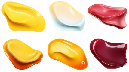 set of Burgundy and Mustard Yellow color liquid 3d shapes, floating paint drops with gradient.