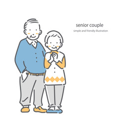 70代、80代　笑顔のシニア夫婦　シンプルでお洒落な線画イラスト