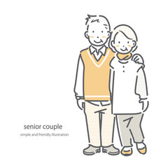 60代、70代　笑顔のシニア夫婦　シンプルでお洒落な線画イラスト