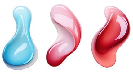 set of Crimson and Cream color liquid 3d shapes, floating paint drops with gradient.