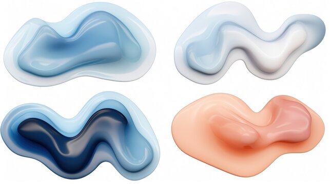 set of Indigo and Peach color liquid 3d shapes, floating paint drops with gradient.