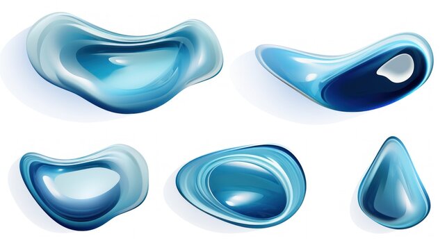 set of Indigo and Silver color liquid 3d shapes, floating paint drops with gradient.