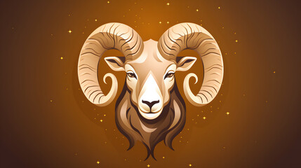 Stylized Aries Zodiac Sign Illustration with Golden Stars