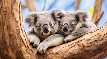 Two Koalas Embracing in a Tree Australian Wildlife