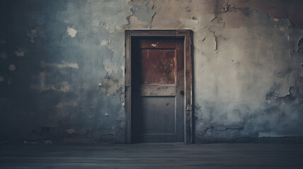Aged Door in a Dilapidated Wall with Peeling Paint Texture