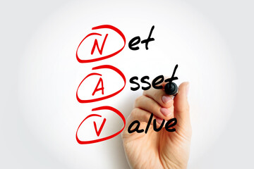 NAV Net Asset Value - company's total assets minus its total liabilities, acronym text concept background
