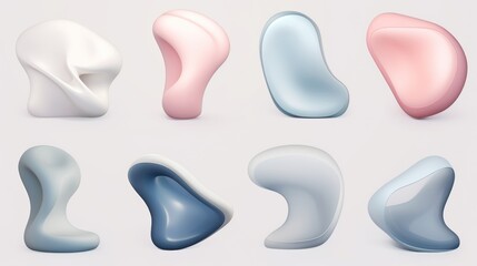 set of Slate Gray and Blush Pink color liquid 3d shapes, floating paint drops with gradient.