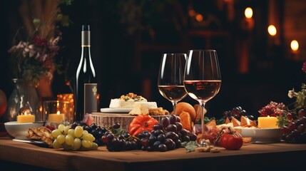 Elegant and Luxurious Restaurant Table with Foods and Wine
