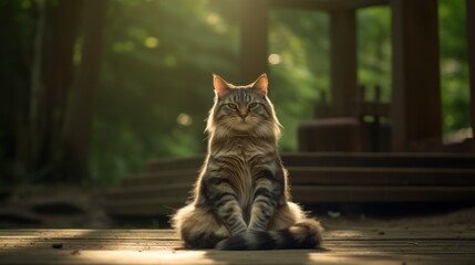 Cat sitting and meditating.