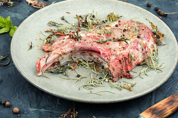 Raw pork steak Tomahawk