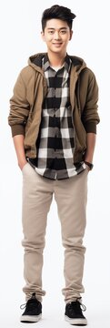 Full Body View Of Young Teenager Asian Male Wearing Casual Outfit . White Background . Generative Ai