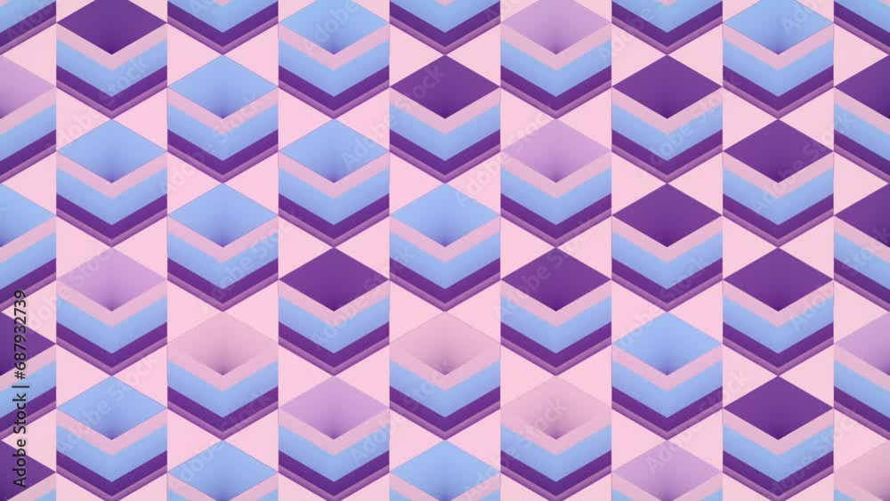 Leinwandbilder Modern abstract seamless loop animation of a group of cubes on a light pink background. Digital art. 3d rendering. 4K, Ultra HD resolution