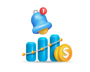 A new message. 3d icon, diagram . Icon for business, technology, and economic projects,
websites, applications, marketing. Vector illustration in cartoon style.