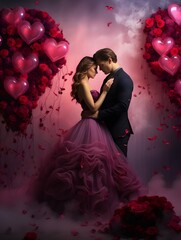 Valentines day digital backdrop, couple in love, heart