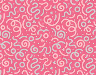 Abstract background pattern. Vector seamless repeat of doodle squiggles and dots. Design element. Colorful line doodle seamless pattern