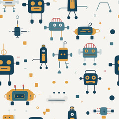 Seamless robots pattern of different shapes, colors and emotions.