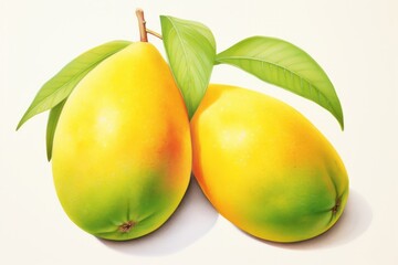 Watercolor illustration of a mango isolated on white background. AI generative