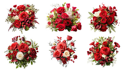 Collection of PNG. Red rose and eustoma flowers isolated on a transparent background. - Powered by Adobe
