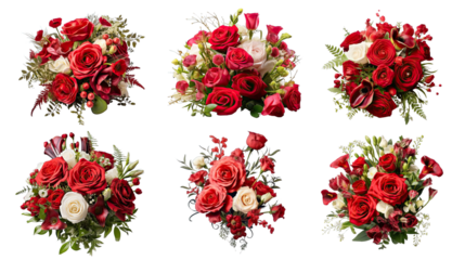 Collection of PNG. Red rose and eustoma flowers isolated on a transparent background.