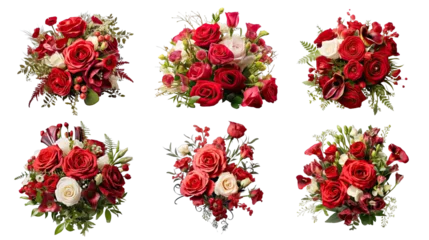 Selbstklebende Fototapeten Collection of PNG. Red rose and eustoma flowers isolated on a transparent background. © morepiixel