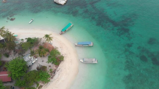 Top down view of tropical beach at Belitung Indonesia, aerial